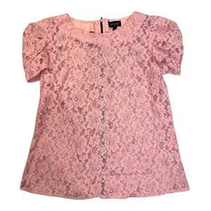 Topshop Pink Lace Back Zipper Puff Cap Sleeve Coquette Blouse